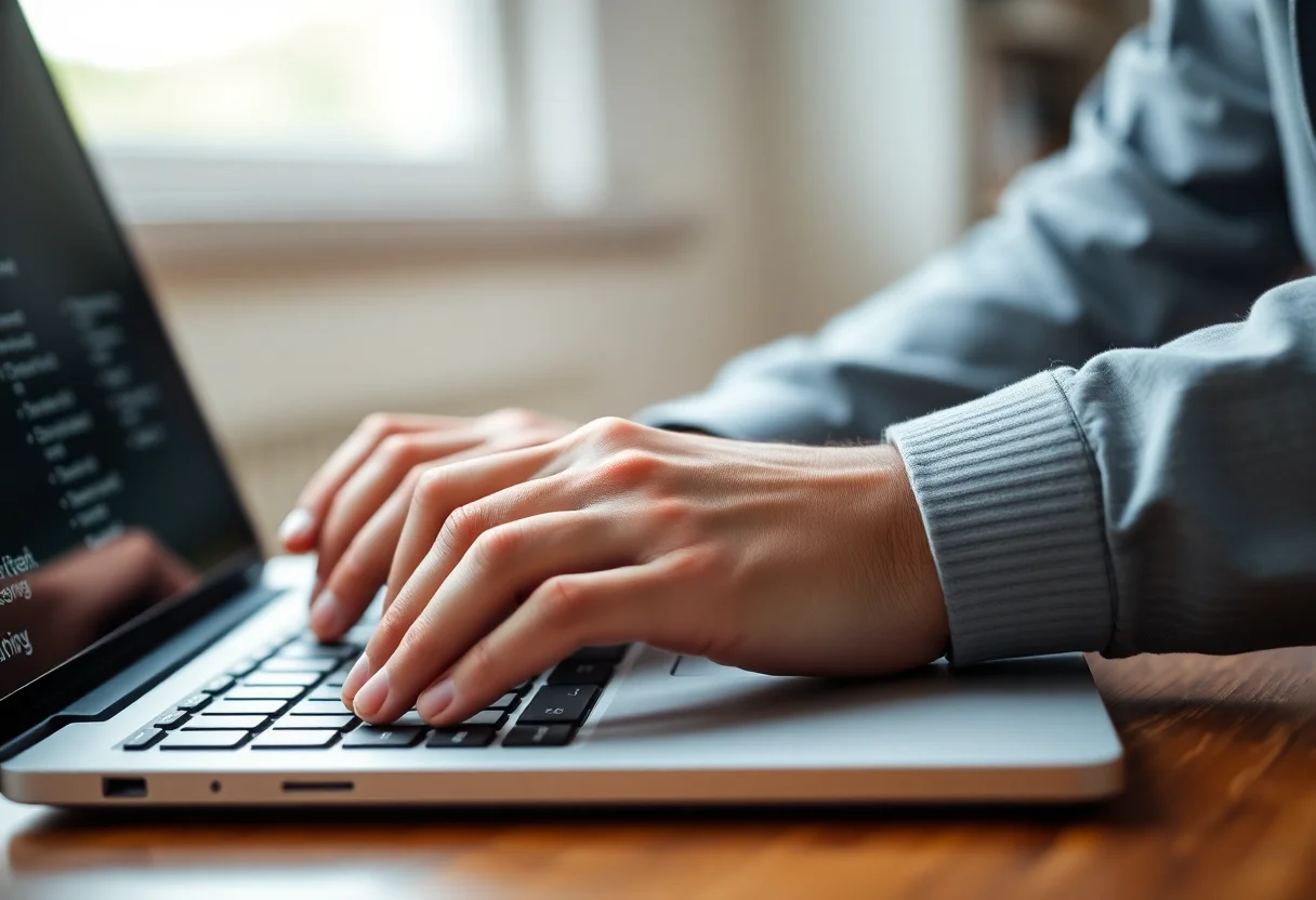 Close-up of a person typing on a laptop, representing data collection